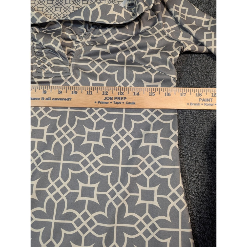 Gretchen Scott Grey Geometric Trellis Ruffle Collar Shift Dress Womens Small - Picture 5 of 9